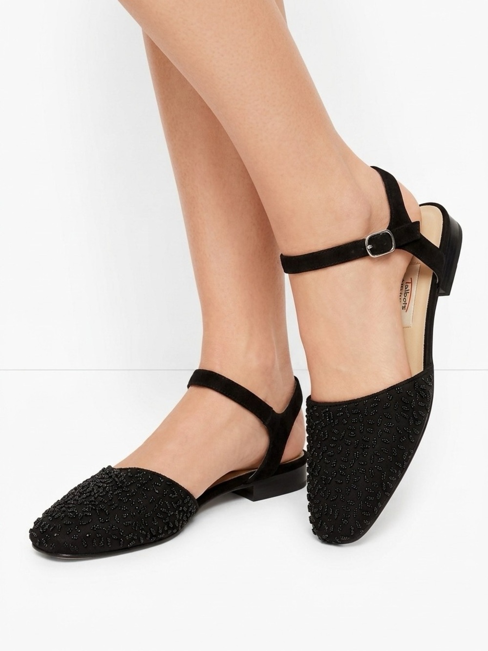 Talbots Made in Italy Black Beaded Textured Ankle Strap Shoe Sz 7.5W Euro-Summer